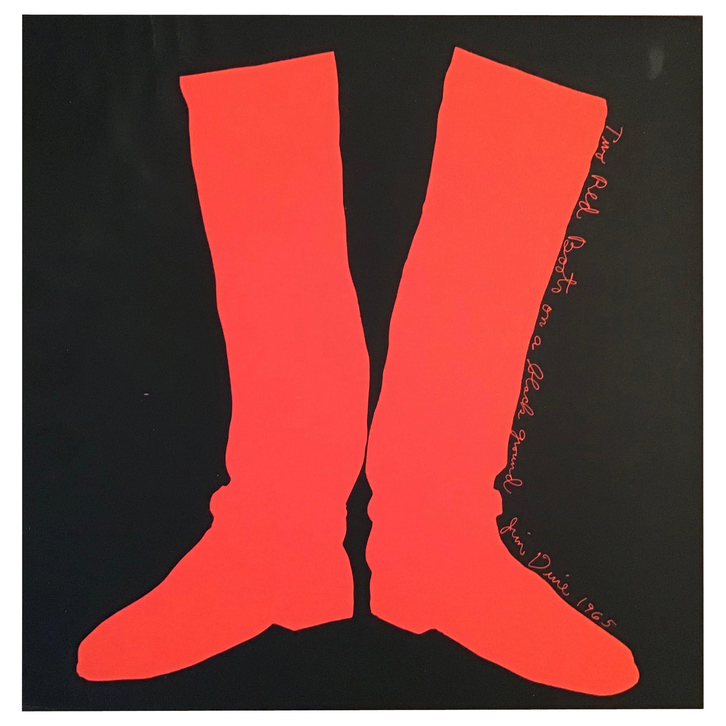 Jim Dine Serigrafía Dos botas rojas sobre suelo negro