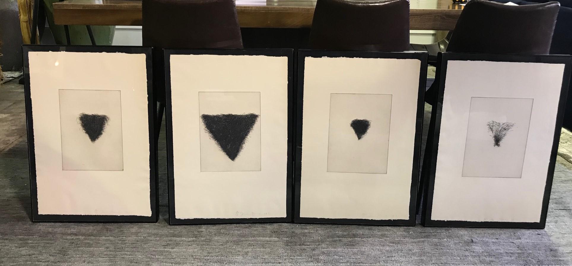 A somewhat comical and a tad bit naughty set of four framed etchings by famed American artist Jim Dine titled 