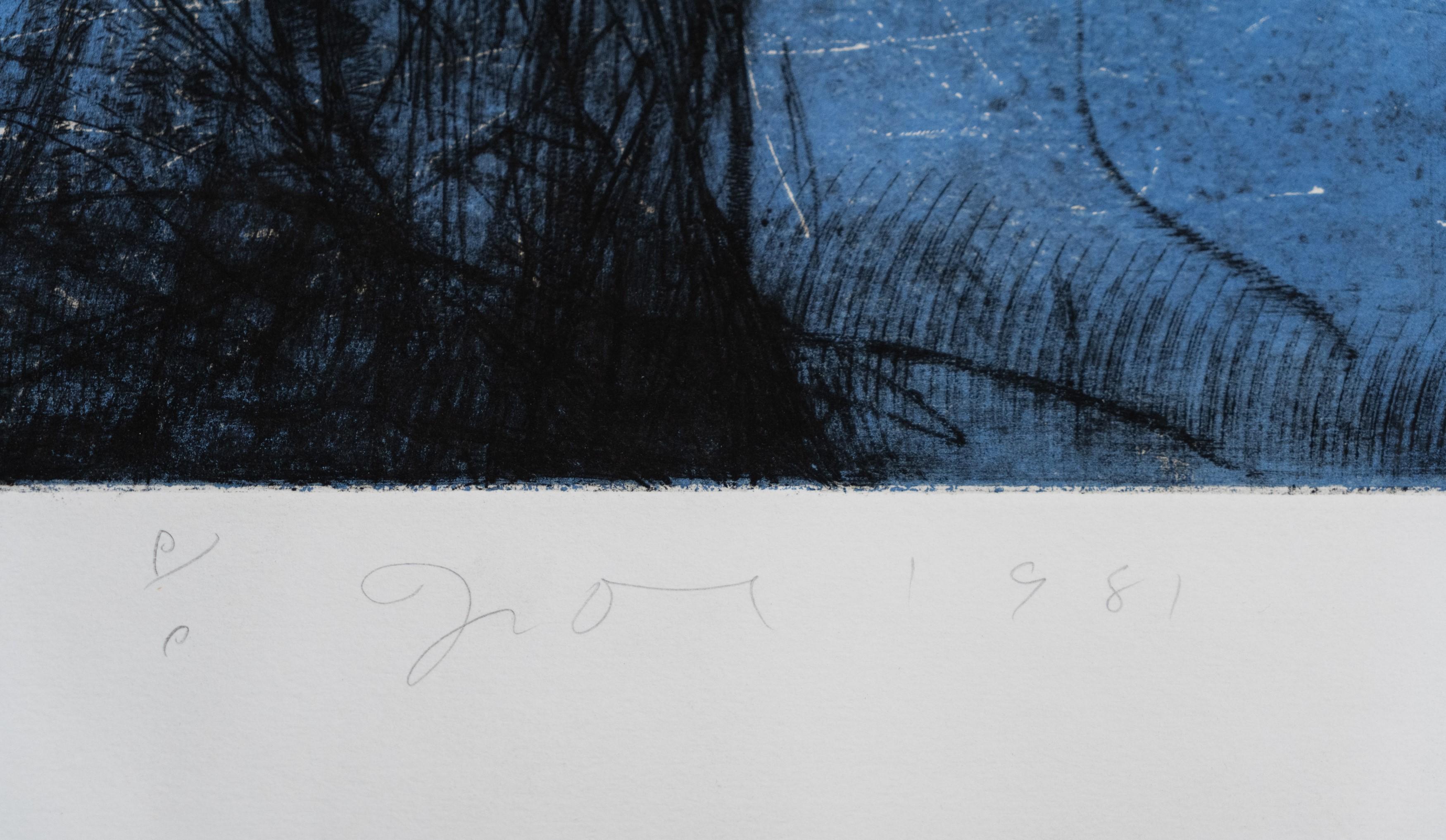 Jim Dine Signiert Blaue Bäume (Diptychon) Pop Art Satz von zwei Radierungen Drucke im Angebot 4