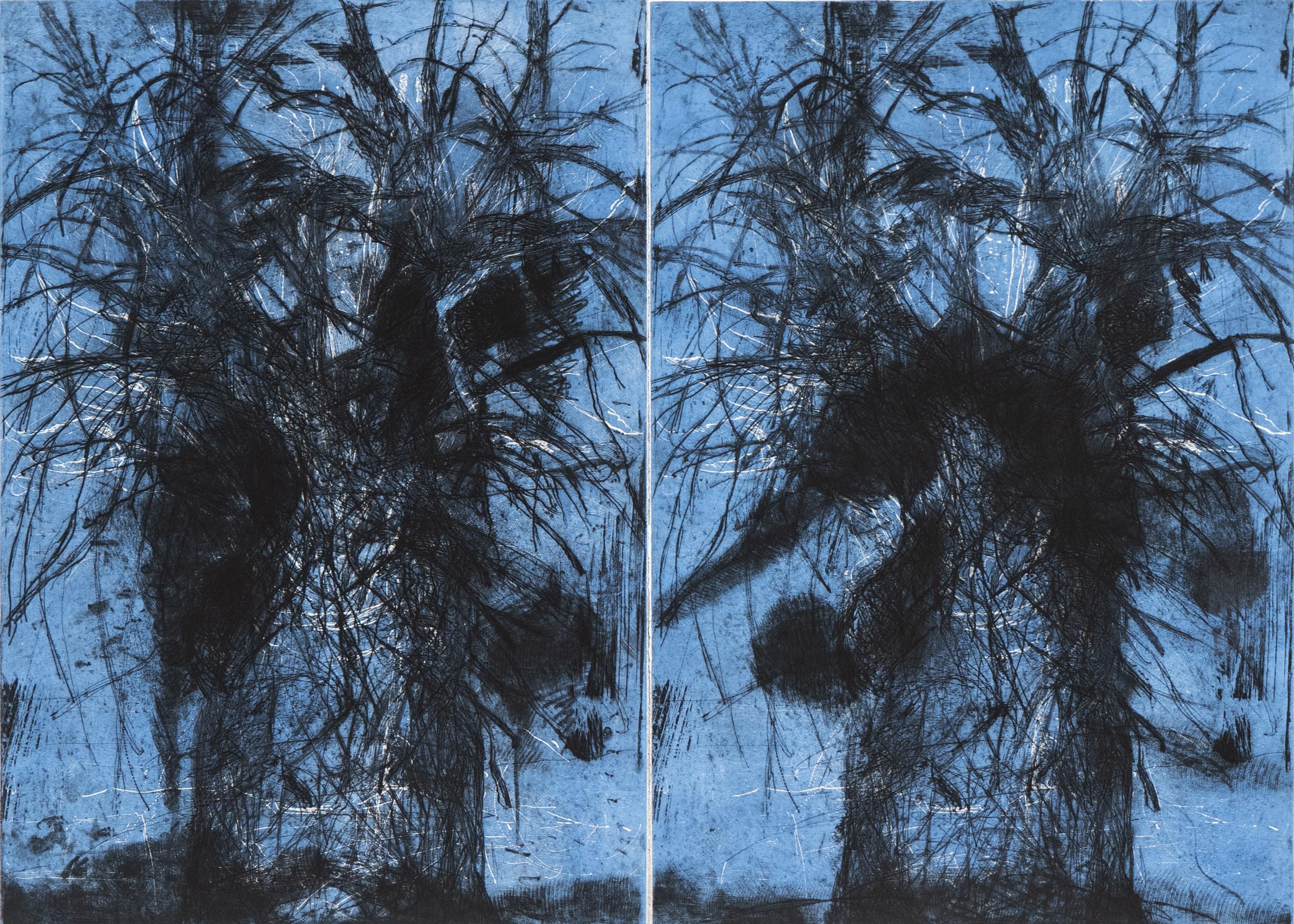Jim Dine Signiert Blaue Bäume (Diptychon) Pop Art Satz von zwei Radierungen Drucke im Angebot 6