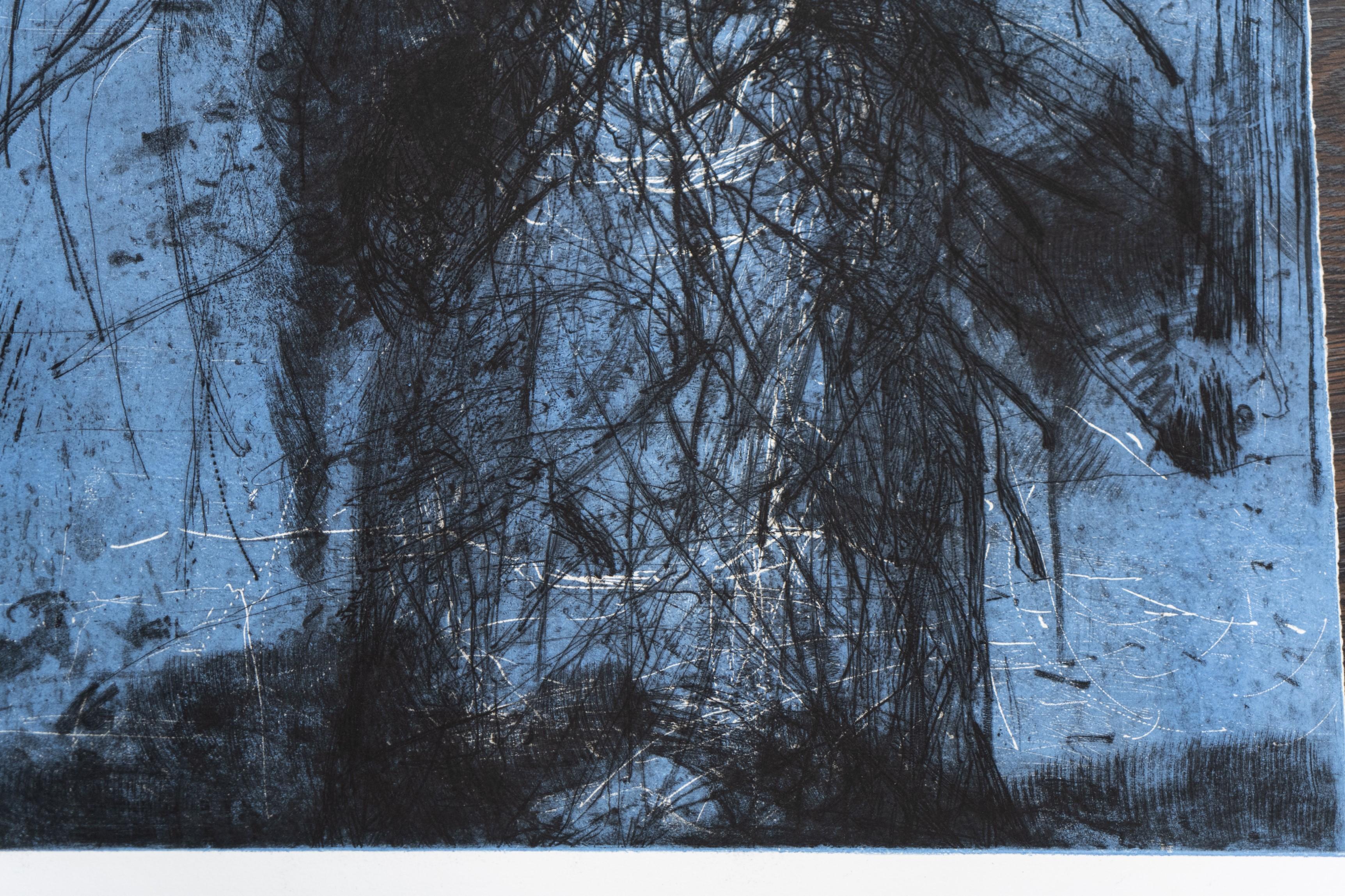 Jim Dine Signiert Blaue Bäume (Diptychon) Pop Art Satz von zwei Radierungen Drucke (Ende des 20. Jahrhunderts) im Angebot