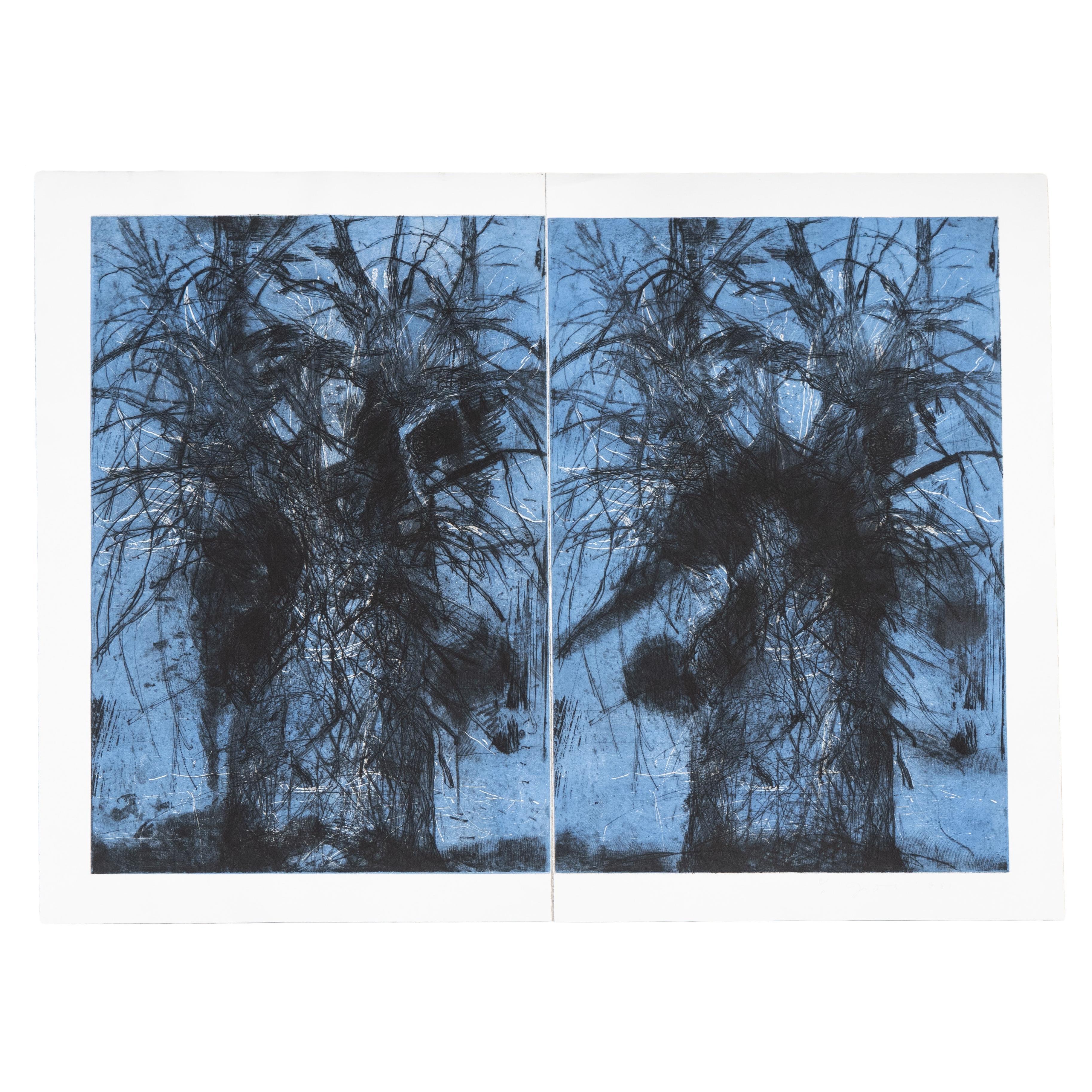 Jim Dine Signed Blue Trees (Diptych) Pop Art Set of Two Etchings Prints