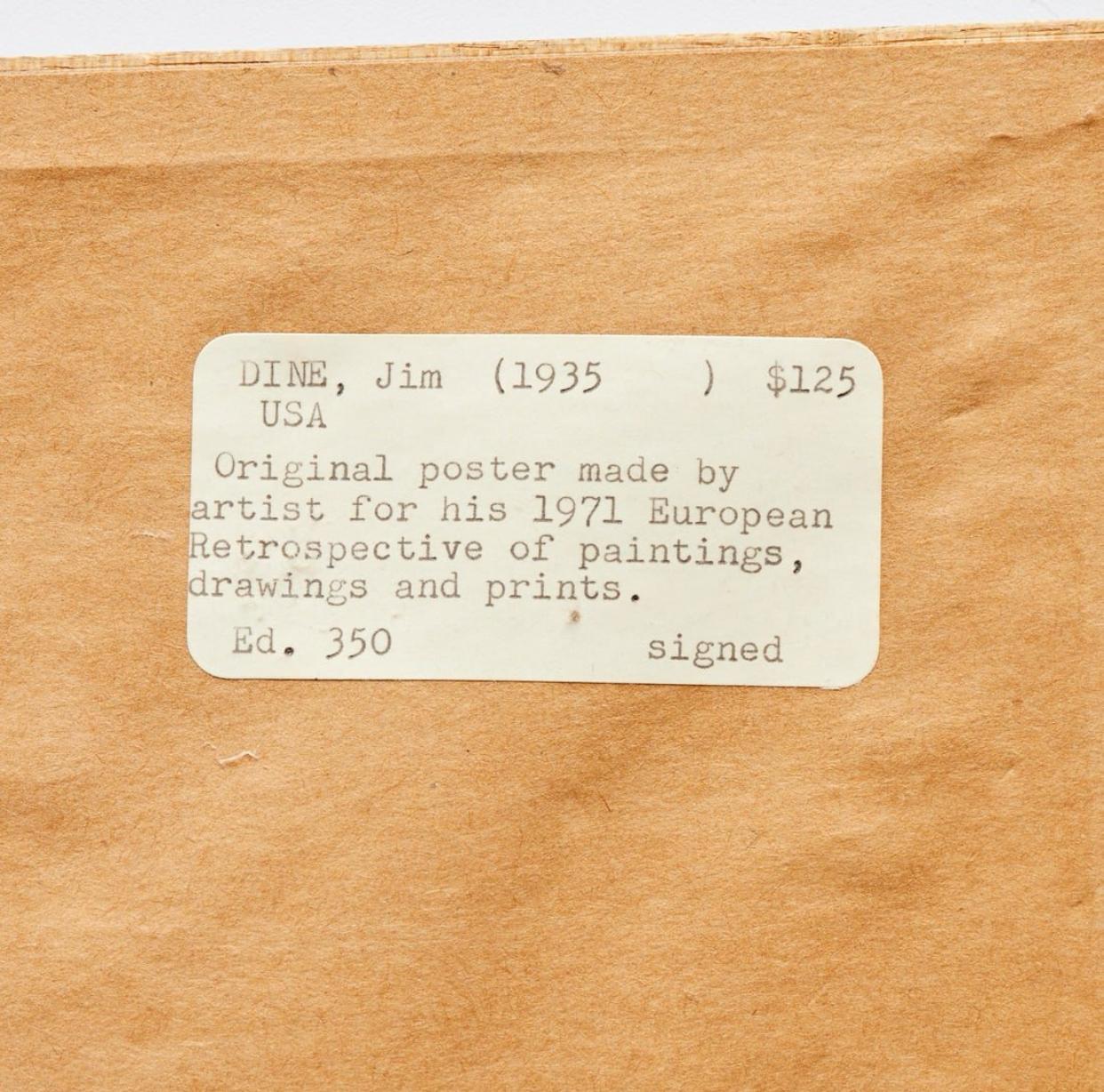 Jim Dine, signiertes Lithographieplakat der Nationalgalerie Berlin, 1971 im Zustand „Gut“ im Angebot in Chicago, IL