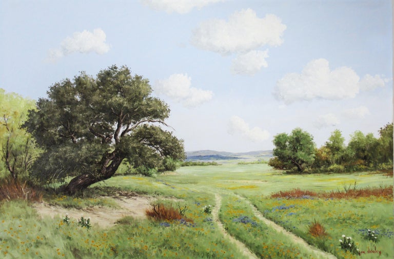 Jim Dooley Figurative Painting - Texas Sendero with clear Blue Sky