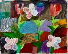 Colorful Mixed Media Collage Painting Miami Artist Jim Drain Abstract Flowers