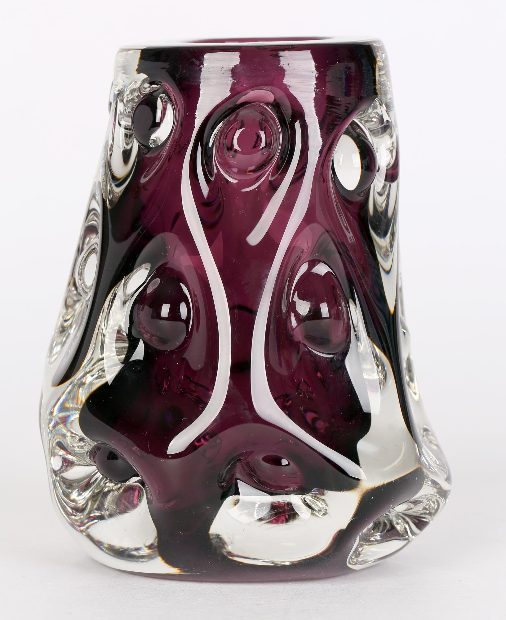 Hand-Crafted Jim Dyer Liskeard Cornish Amethyst Knobbly Glass Vase For Sale