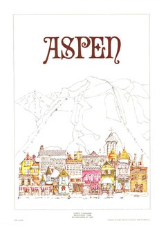 Cartel original de 1975 sobre la ciudad y las Montañas Rocosas de Aspen, Colorado