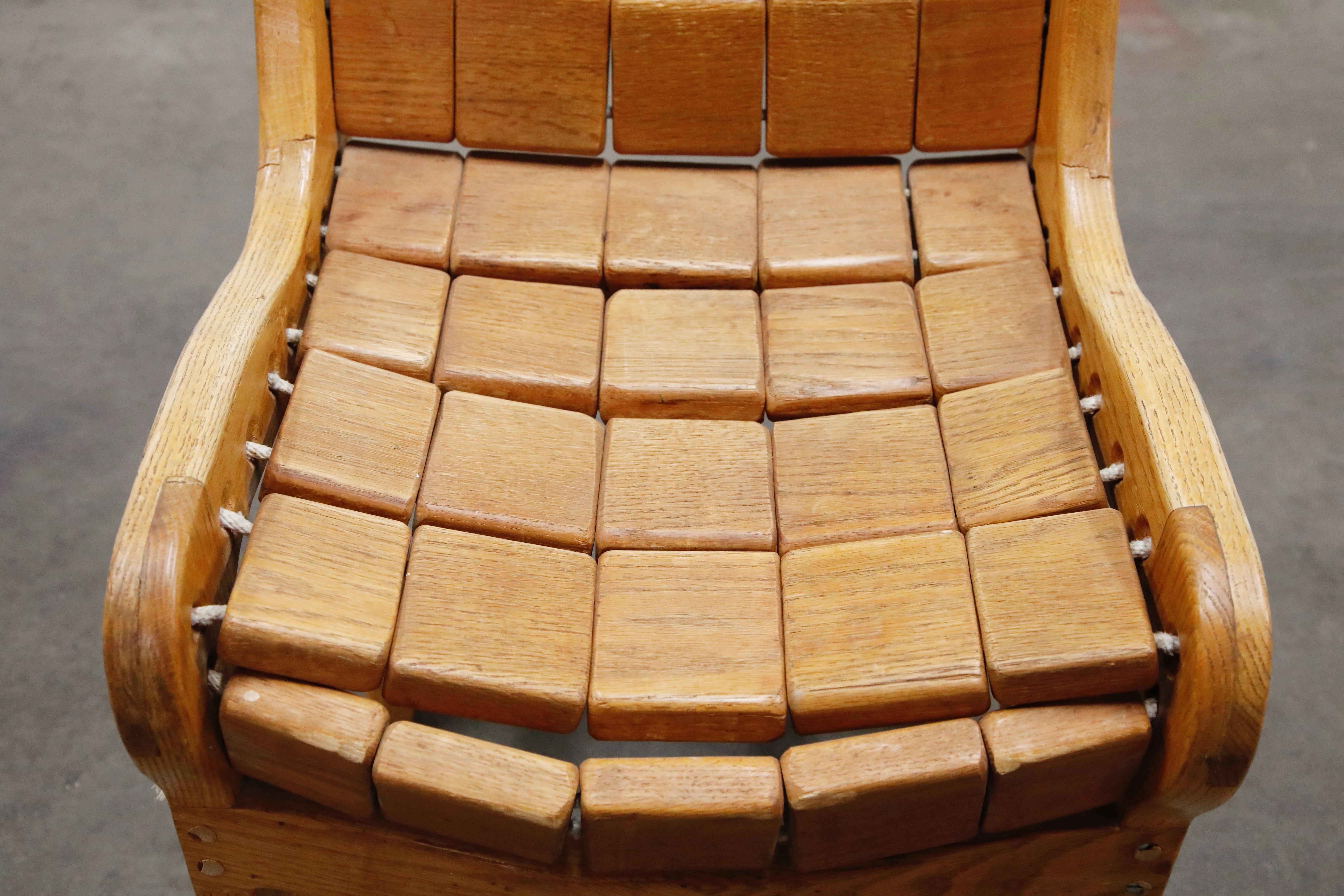 Jim Geier for Vermont Folk Rocker Craftsman Oak Wood Block Dining Chairs, 1970s 3