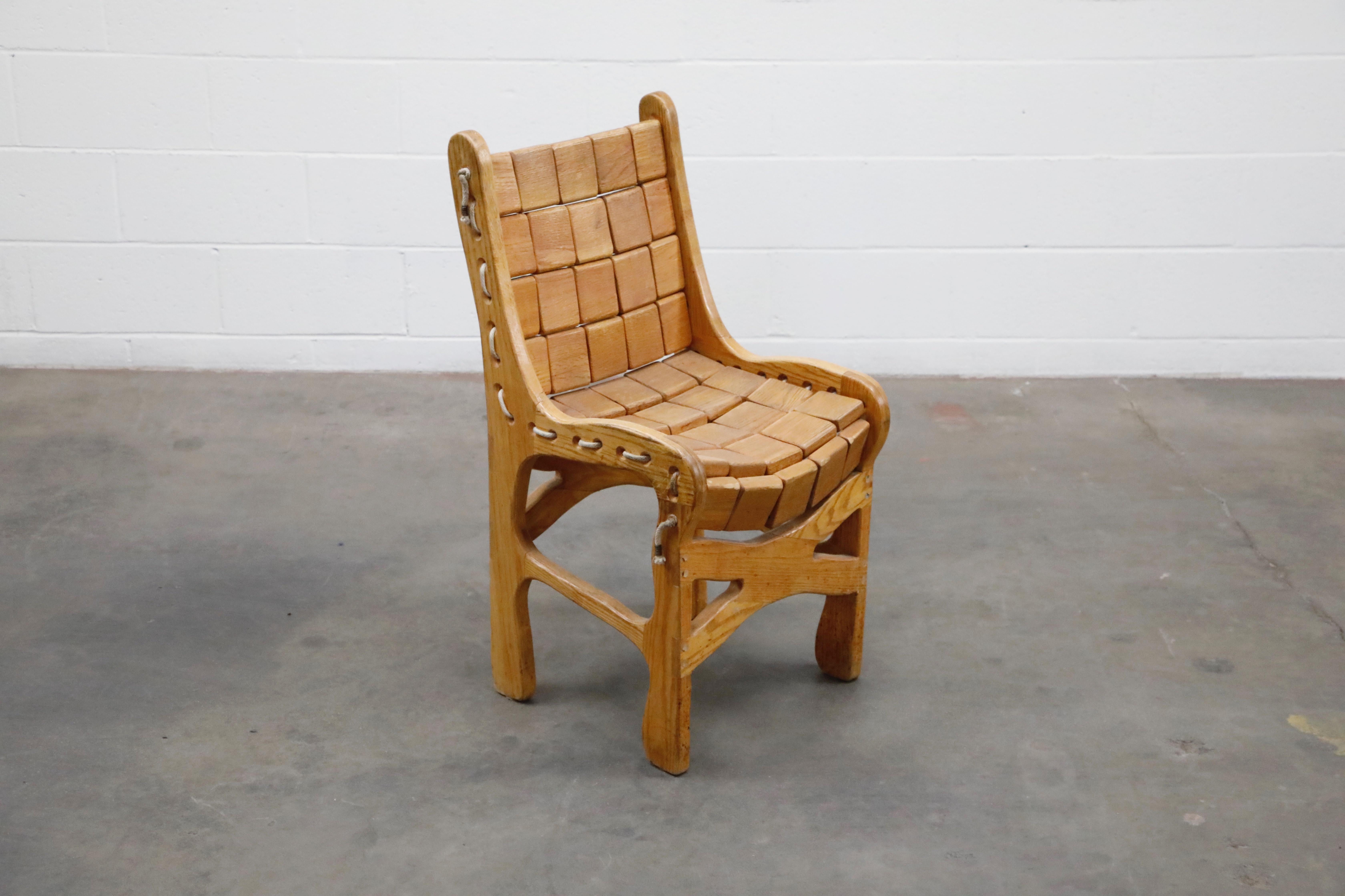 American Craftsman Jim Geier for Vermont Folk Rocker Craftsman Oak Wood Block Dining Chairs, 1970s