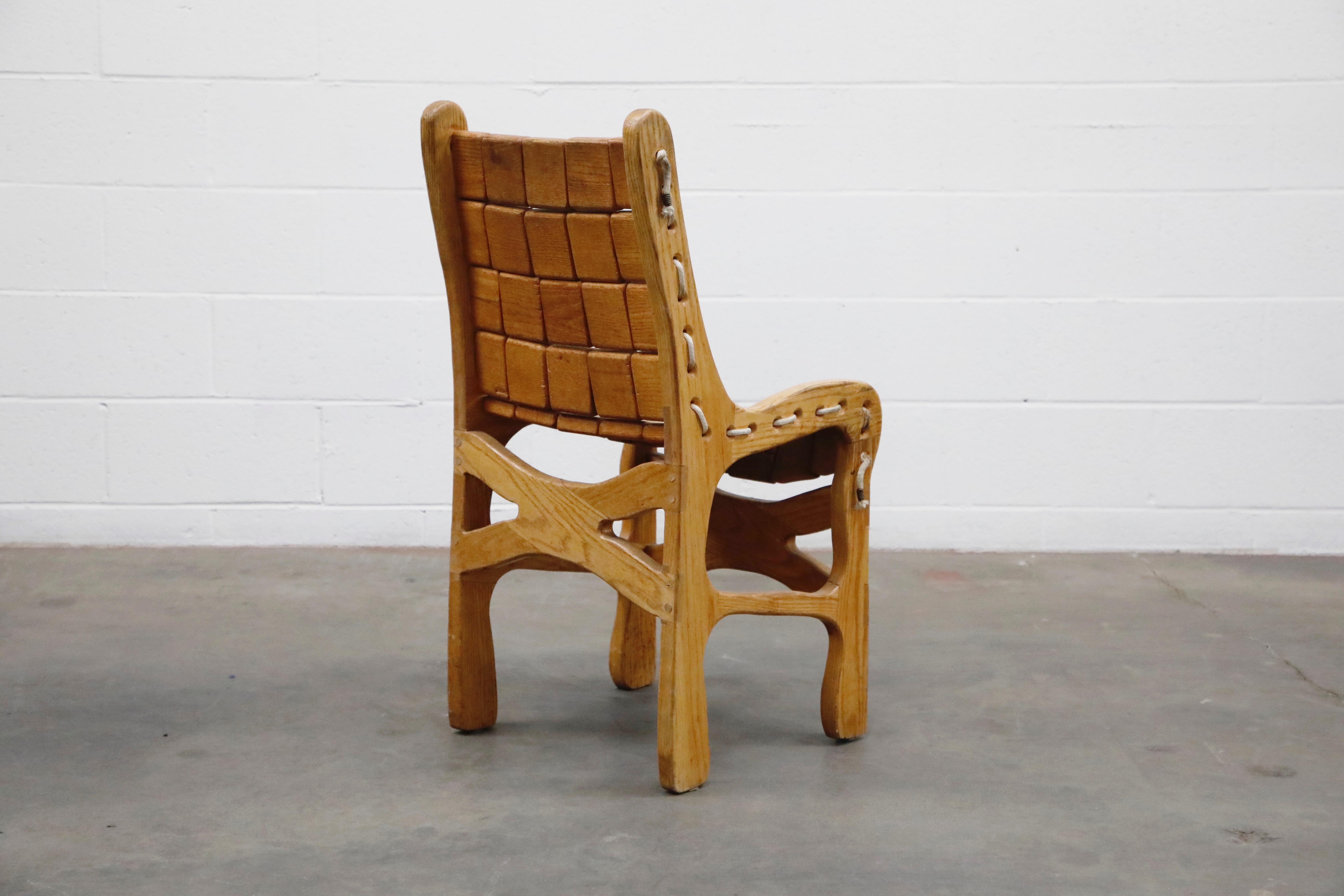 Rope Jim Geier for Vermont Folk Rocker Craftsman Oak Wood Block Dining Chairs, 1970s