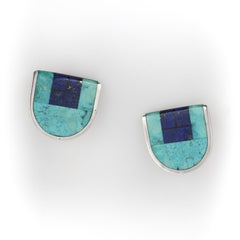 JIM HARRISON Navajo Artisan Silber Türkis Lapis Inlay unterzeichnet Clip auf Ohrringe