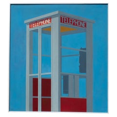 Vintage Jim Houser “In Touch” Oil on Canvas Pop Art Painting of a Telephone Booth