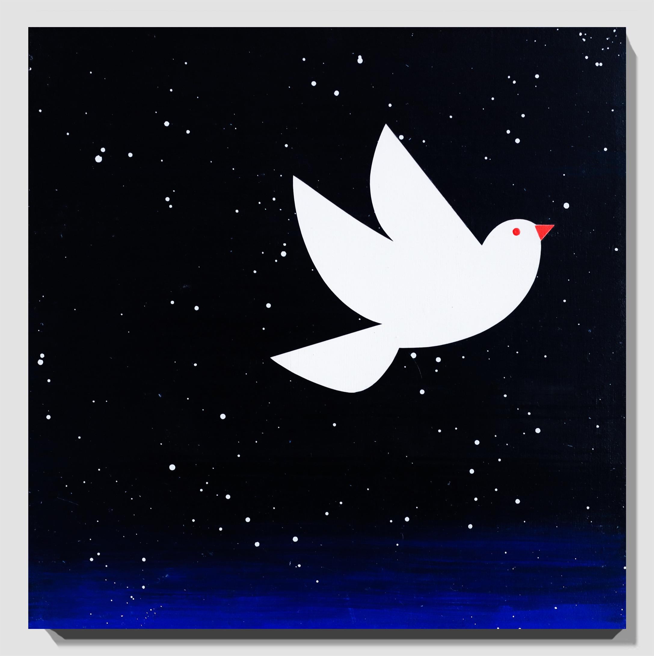 „SPACE DOVE“ Acryl auf Tafel – Painting von Jim Houser