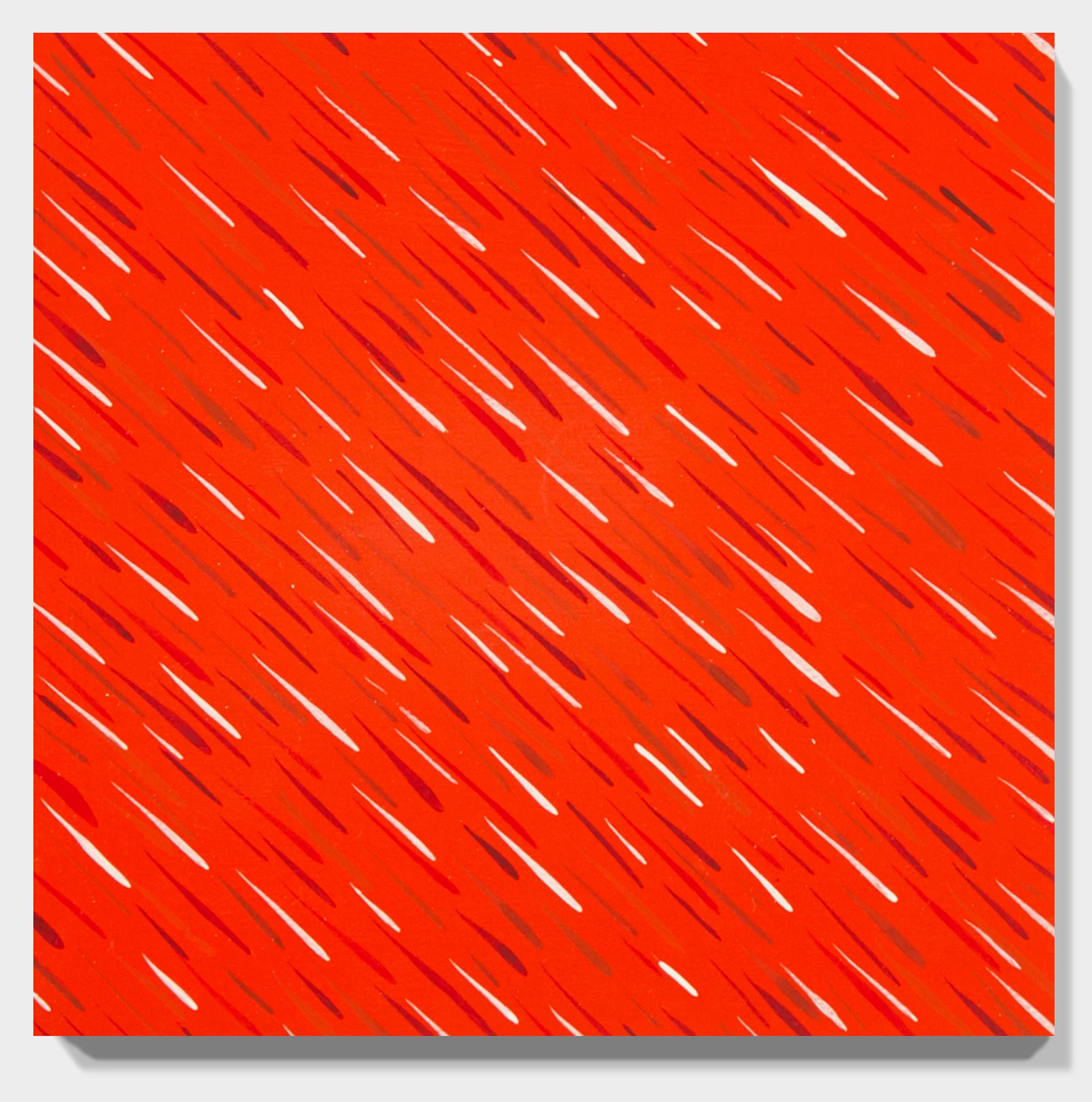 Cette œuvre d'art abstraite murale rouge et blanche intitulée 