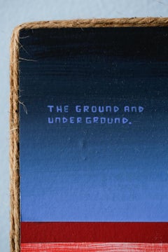 "UNDERGROUND", Blue, Red, and White Acrylic Collage on Panel