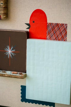 ""A FLATNESS IN THE EYES"", Assemblage Wall-Hanging, Gefundene Objekte, Überfall, Farbe