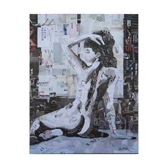 Abstract Nude Seated Female Mixed Media Contemporary Collage