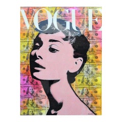 "Audrey in the Money" Warm Toned Audrey Hepburn Mixed Media Pop Art Collage