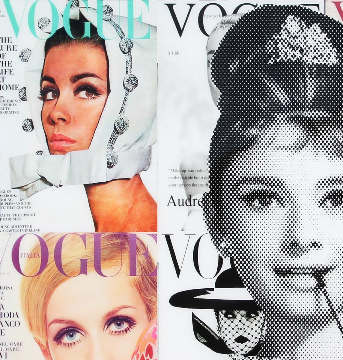 “Audrey in Vogue Style” Colorful Pop Art Resin Collage Audrey Hepburn Portrait - Contemporary Mixed Media Art by Jim Hudek