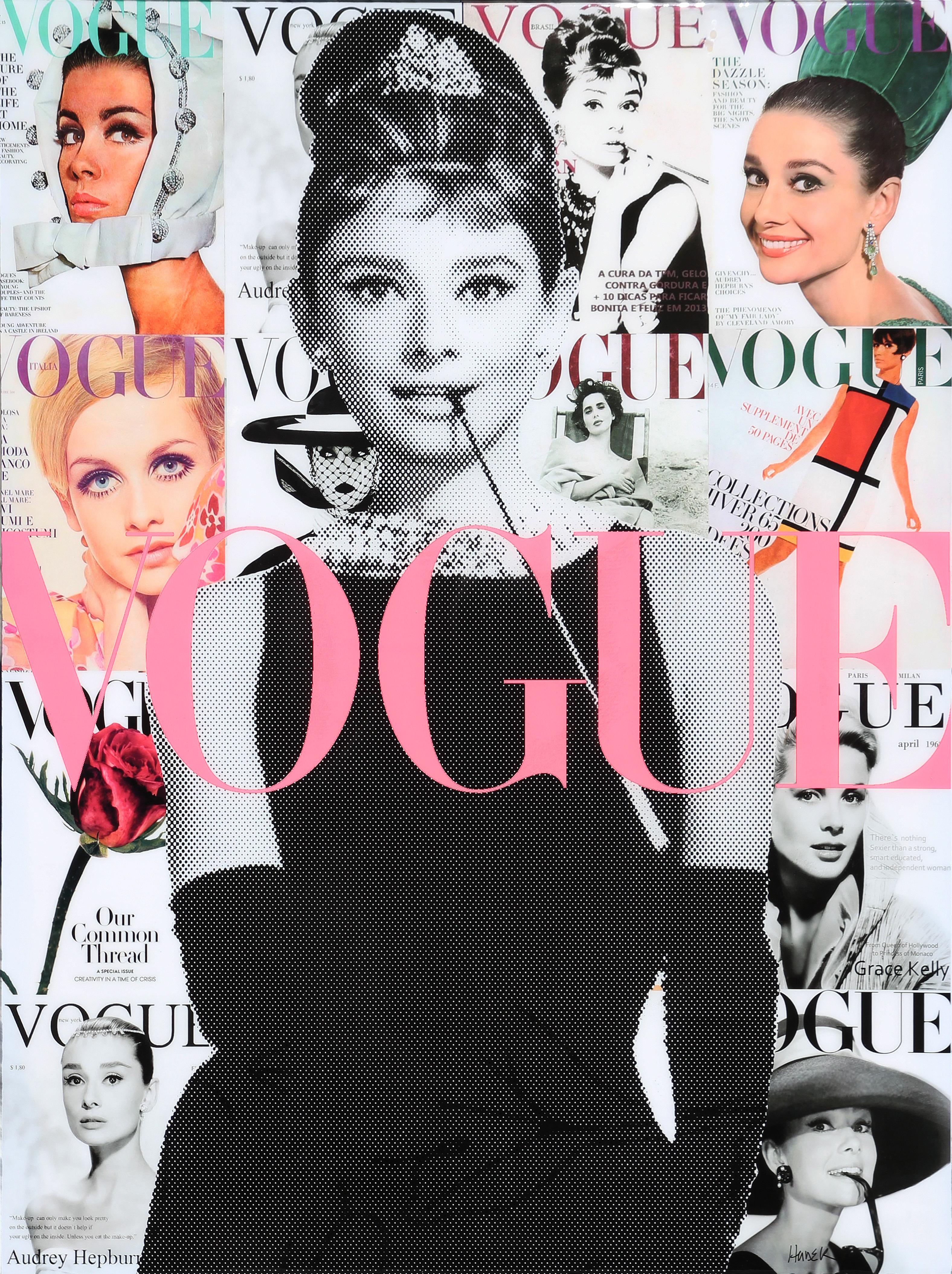 Audrey in Vogue Style Colorful Pop Art Resin Collage Audrey Hepburn Portrait - Mixed Media Art de Jim Hudek