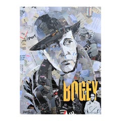 "Bogey" Black, Gray, & Yellow Contemporary Mixed Media Pop Art Collage Portrait