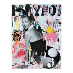 "Bunny's Tale" Colorful Playboy Kate Moss Mixed Media Pop Art Resin Collage