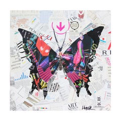 Contemporary Magenta Butterfly Mixed Media Pop Art Magazine Collage