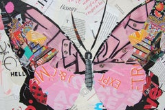 Contemporary Pink Butterfly Mixed Media Pop Art Magazine Collage