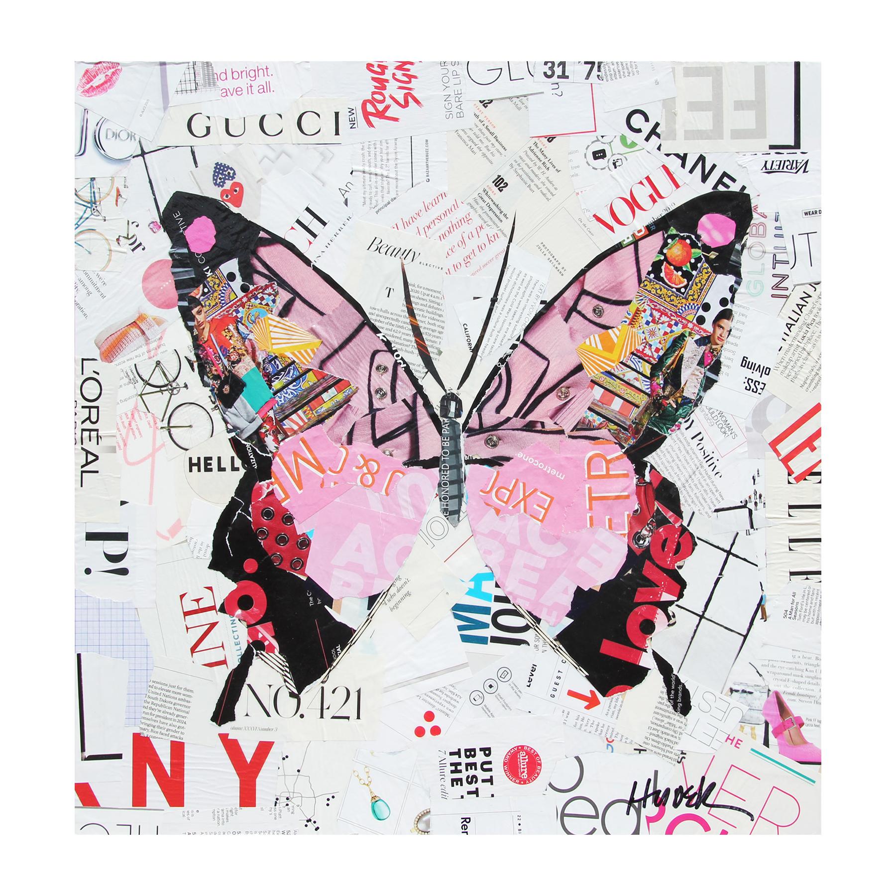 Contemporary Pink Butterfly Mixed Media Pop Art Magazine Collage - Mixed Media Art by Jim Hudek