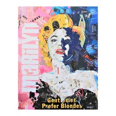 "Gentlemen Prefer Blondes" Colorful Marilyn Monroe Pop Art Mixed Media Collage