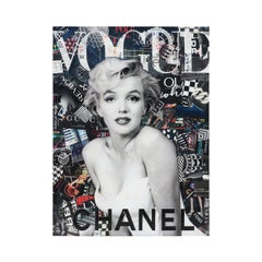 "Glitter Vogue" Black and White Pop Art Resin Collage Portrait of Marilyn Monroe