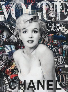 Portrait en collage de résine Pop Art noir et blanc « Glitter Vogue » de Marilyn Monroe
