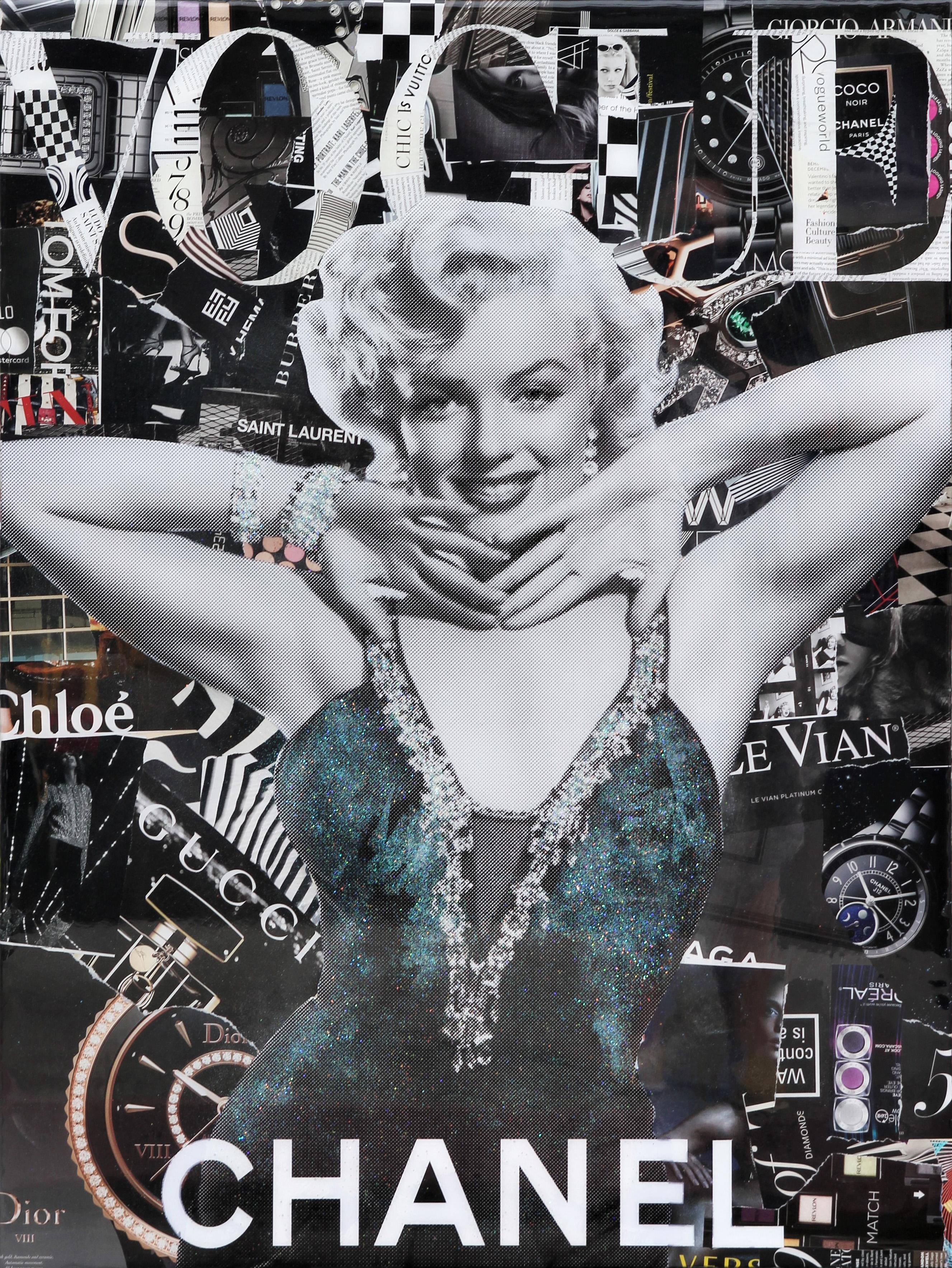 “Glitzy Glitter” Vogue Marilyn Monroe Mixed Media Pop Art Resin Collage
