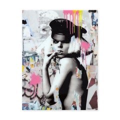 Portrait en collage Pop Art noir, blanc, rose et jaune de Lady Gaga