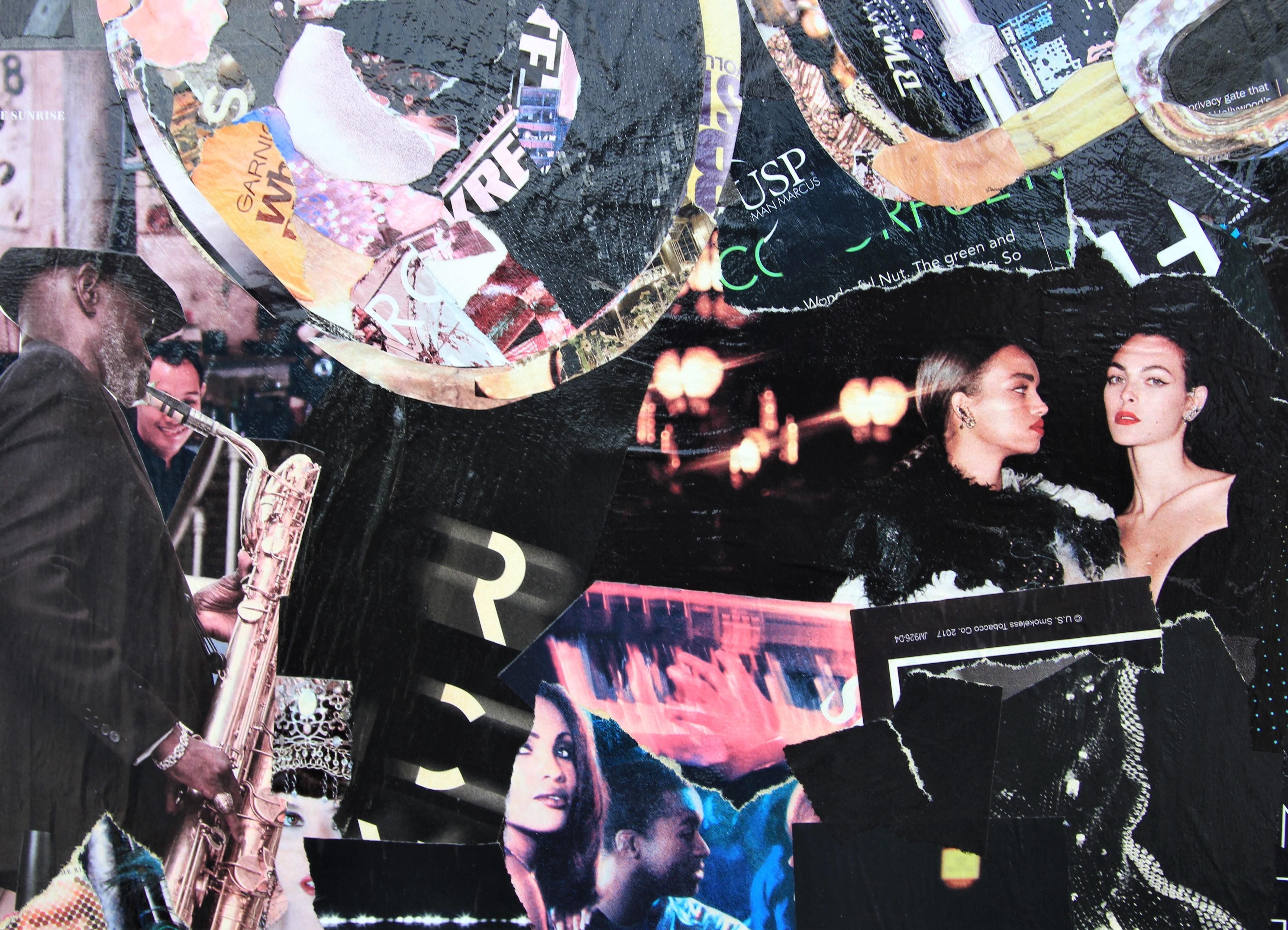 “Lee Morgan Jazz” Blue, Black, and Gray Pop Art Mixed Media Collage Portrait 1