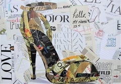 “Love at First Buy” Contemporary Yellow Heeled Shoe Mixed Media Pop Art Collage