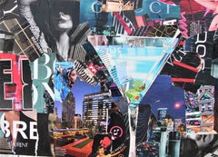 "Martini Set" Blue Martini Glass Mixed Media Pop Art Magazine Collage