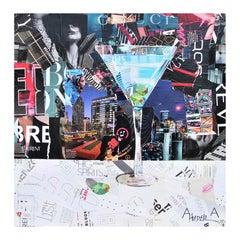 "Martini Set" Blue Martini Glass Mixed Media Pop Art Magazine Collage
