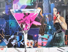 "Martini Set" Pink Martini Glass Mixed Media Pop Art Magazine Collage
