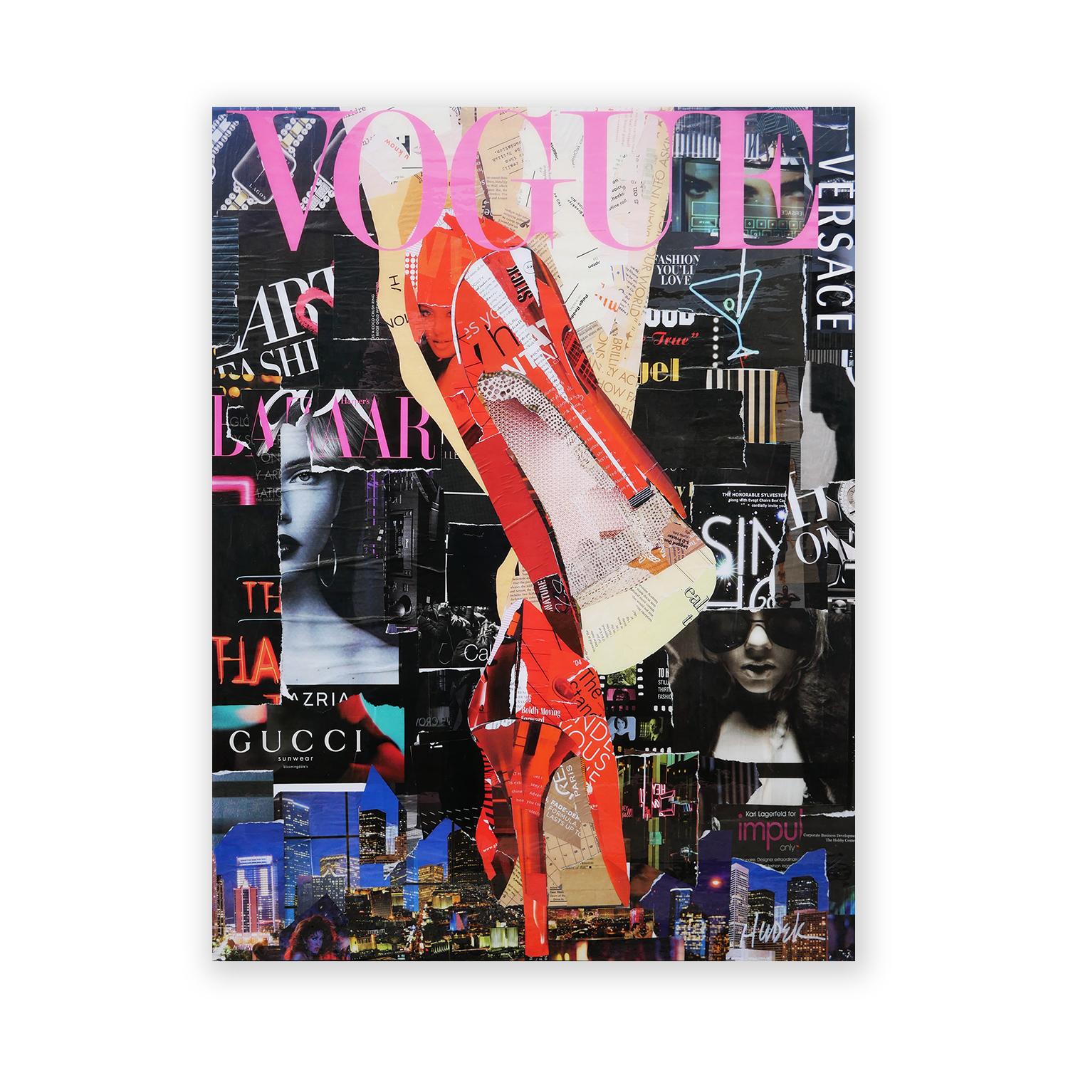 “Red High Heel” Contemporary Vogue Mixed Media Pop Art Assemblage Collage - Painting by Jim Hudek