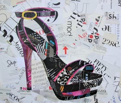 “Sexy Feet” Contemporary Pink High Heeled Shoe Mixed Media Pop Art Collage