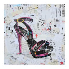 “Sexy Feet” Contemporary Pink High Heeled Shoe Mixed Media Pop Art Collage