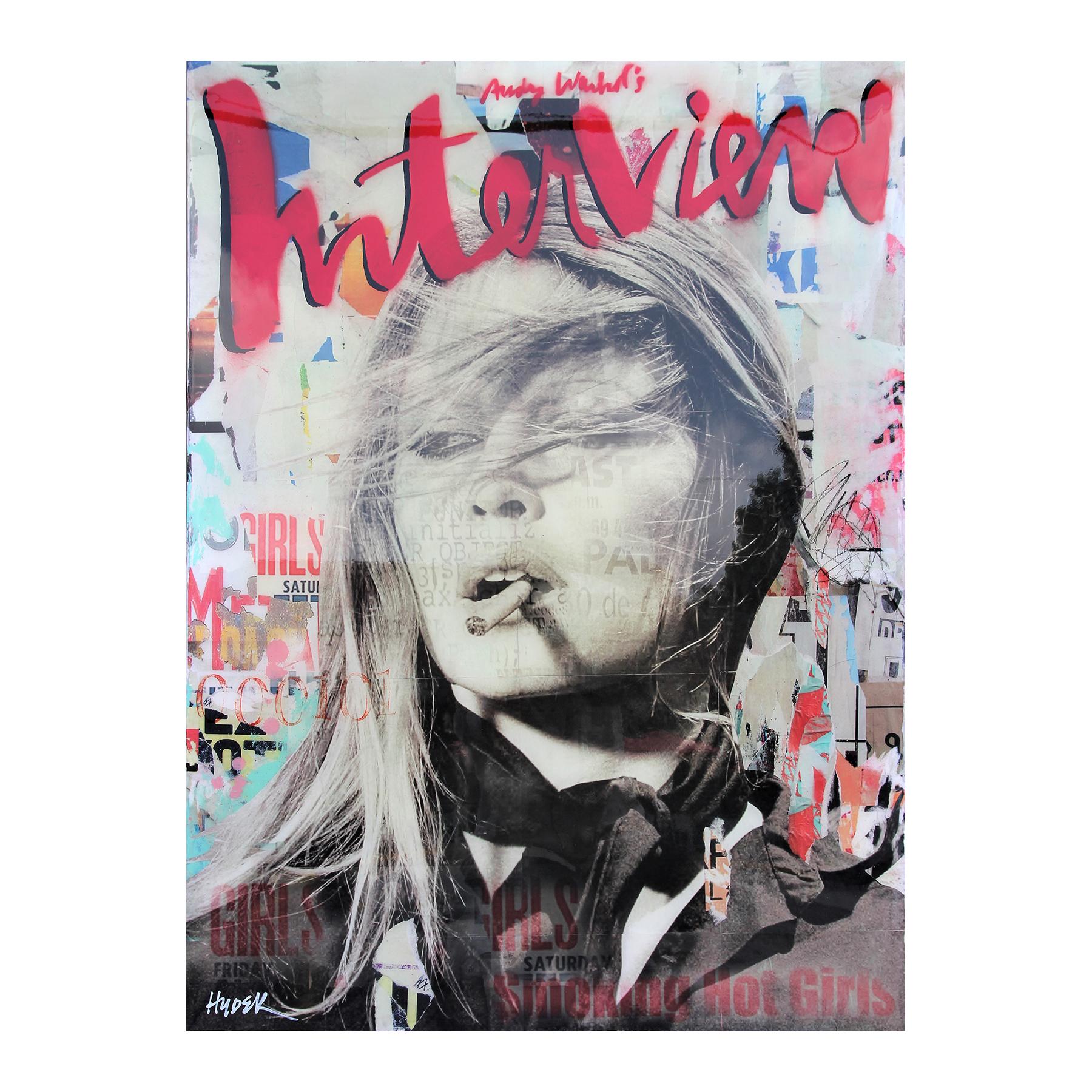 Jim Hudek Portrait Painting - "Smoking Hot Girls" Colorful Brigitte Bardot Mixed Media Pop Art Resin Collage