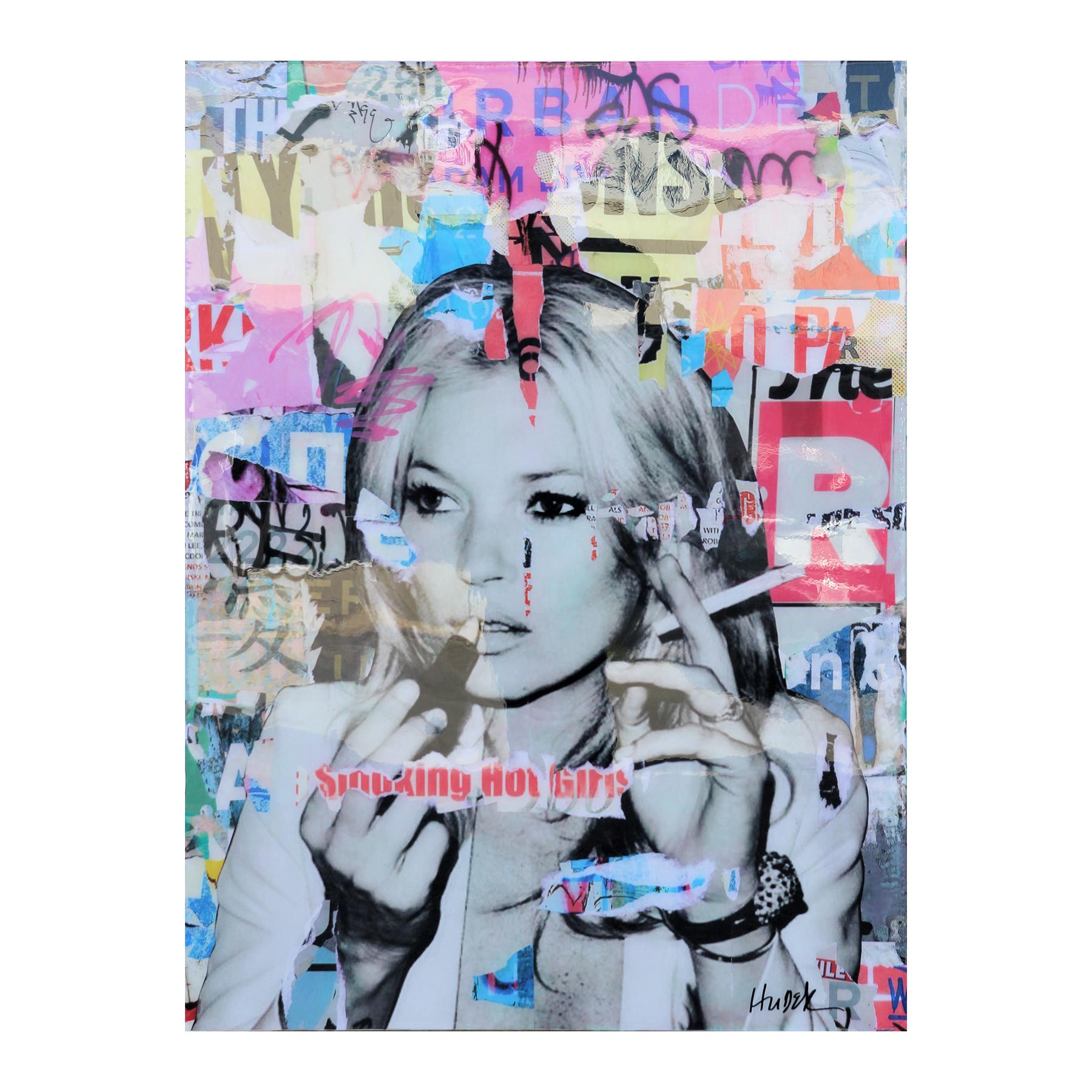 "Smoking Hot Girls" Colorful Kate Moss Mixed Media Pop Art Resin Collage