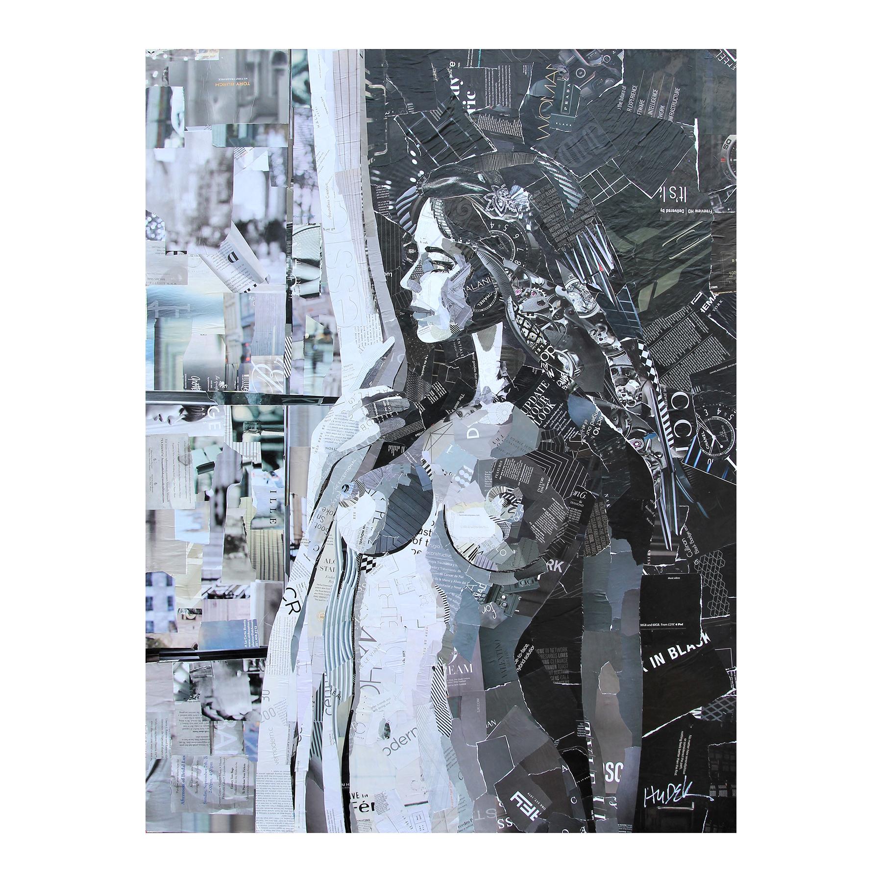 "Window Dressing" Black and White Nude Female Mixed Media Pop Art Collage - Mixed Media Art by Jim Hudek
