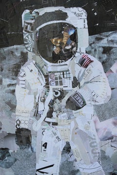 "Apollo 11" Astronaut Contemporary Mixed Media Collage Portrait