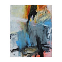 “Blissful Vision” Large Orange and Blue Abstract Contemporary Acrylic Painting