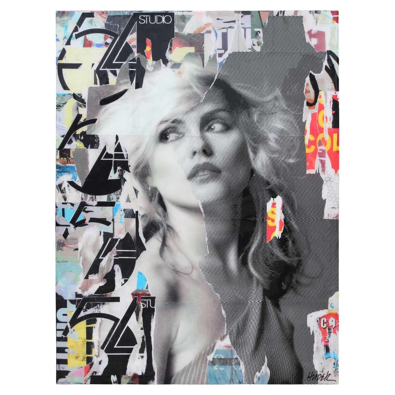 "Blondie" Contemporary Mixed Media Resin Collage Female Portrait