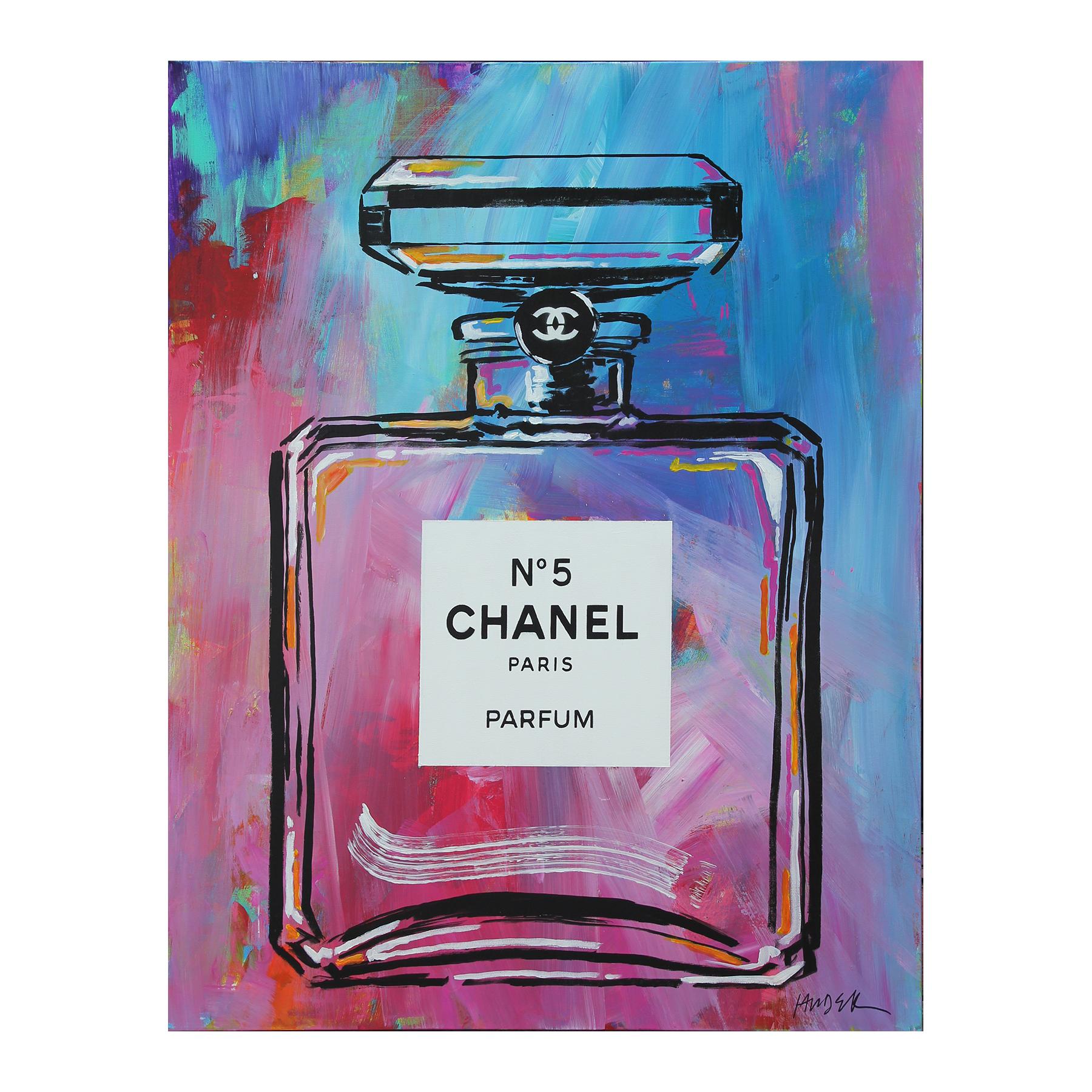 Blue Chanel No. 5 Paris Parfum Bottle Pink and Blue Toned Abstract  Painting