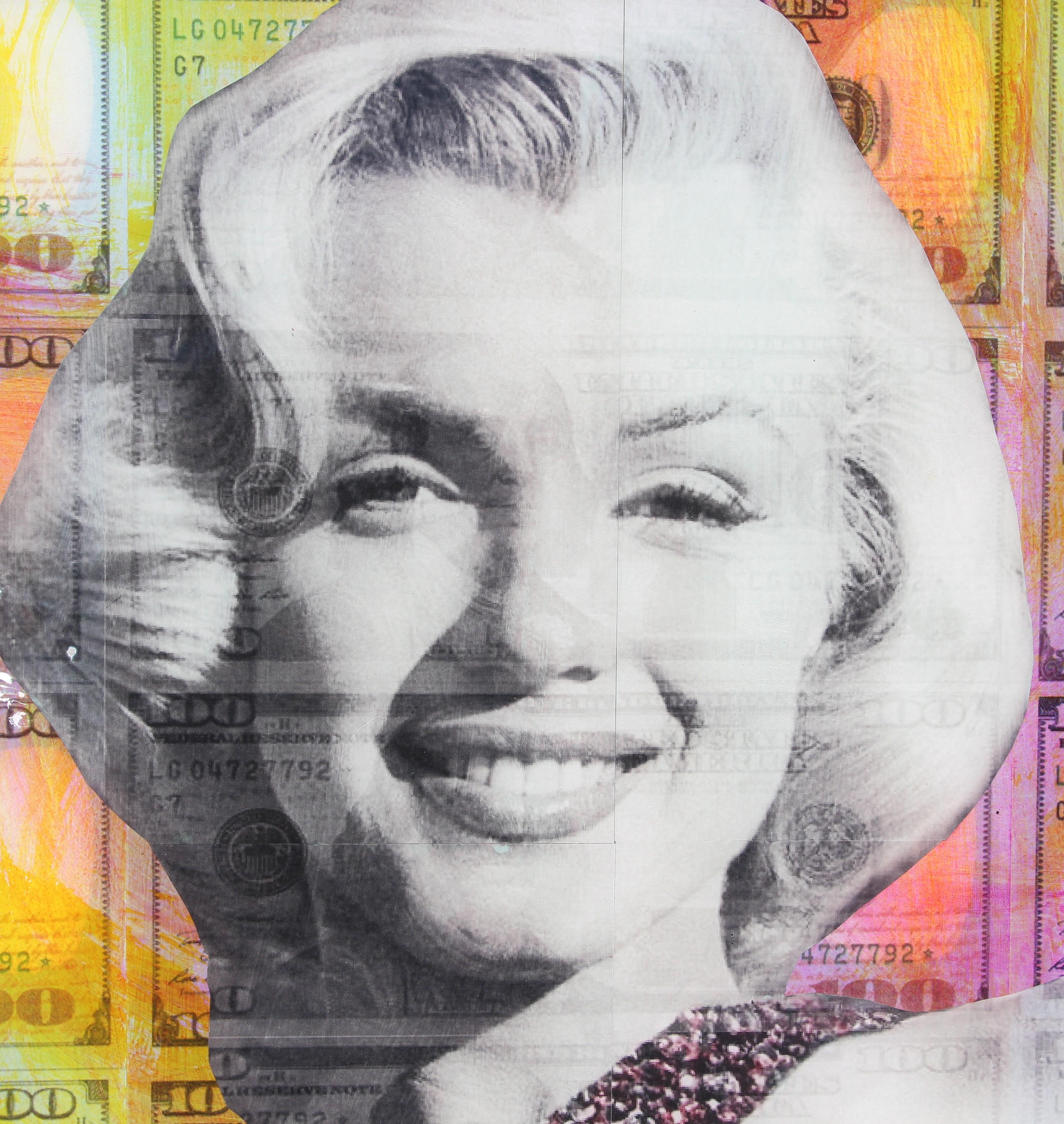 Collage technique mixte contemporain coloré Marilyn Monroe pour Hollywood - Contemporain Mixed Media Art par Jim Hudek